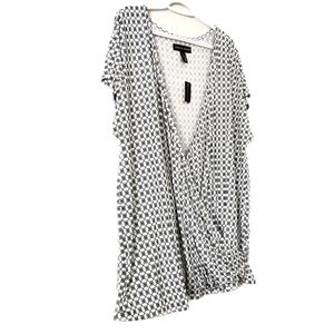 New Love & Legend Faux Wrap Tunic Geometric Print Elastic Hem White Size 1X Boho